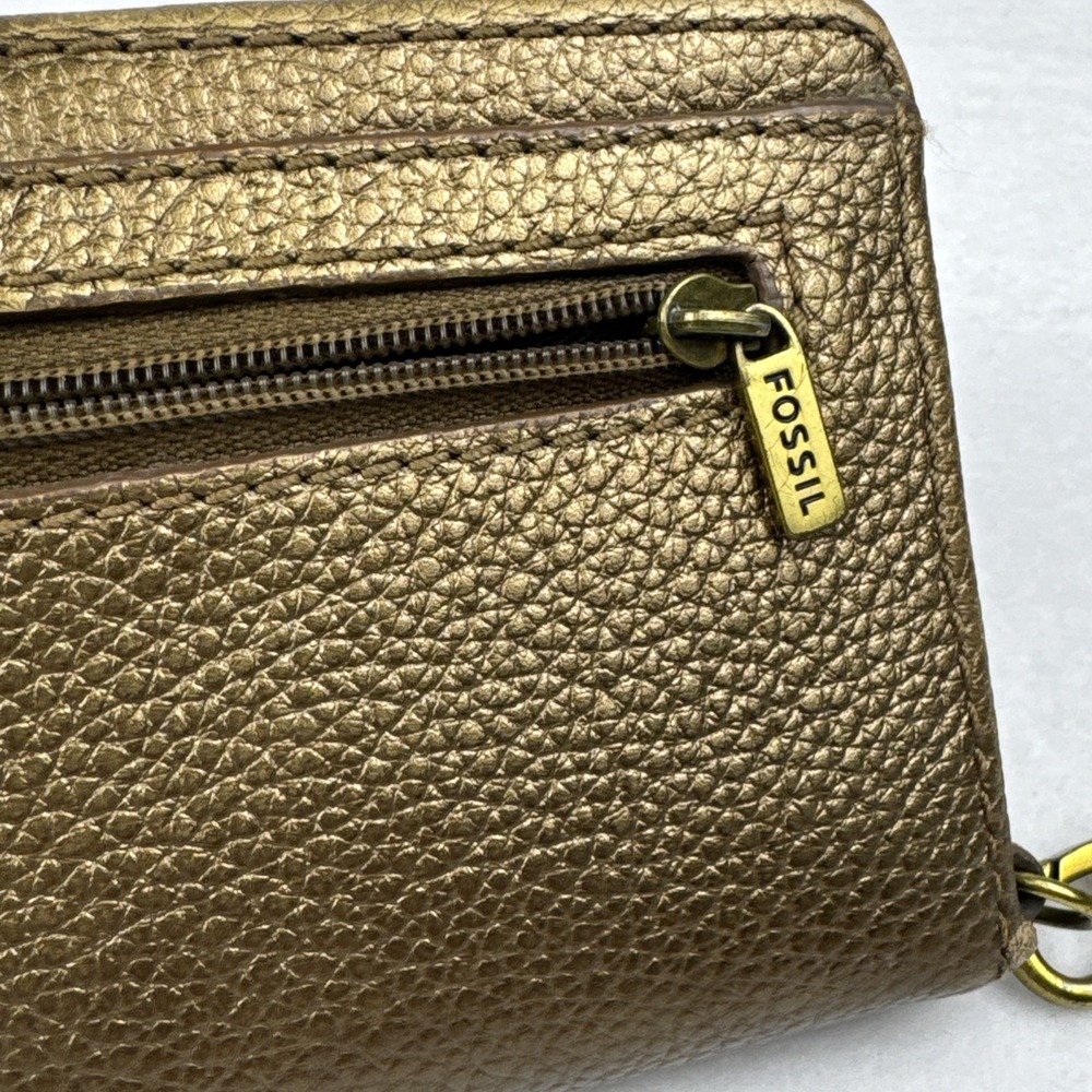 FOSSIL Quinn Slim Wristlet Clutch Bi-Fold Wallet Pebbled Metallic Gold SWL1085 - Picture 7 of 12